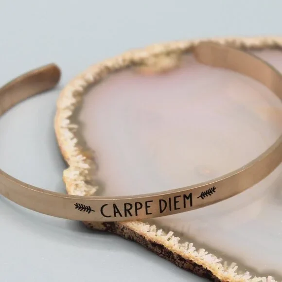 Jewelry bangle cuff bracelet rose gold tone Carpe Diem dainty minimalist new - Picture 7 of 7
